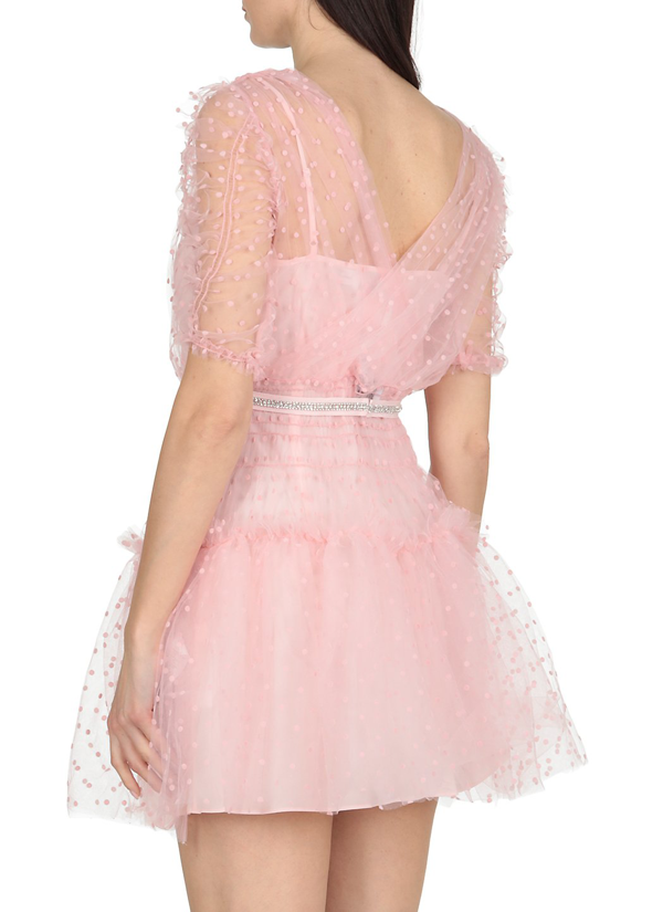 Pink Dot Mesh Midi Dress