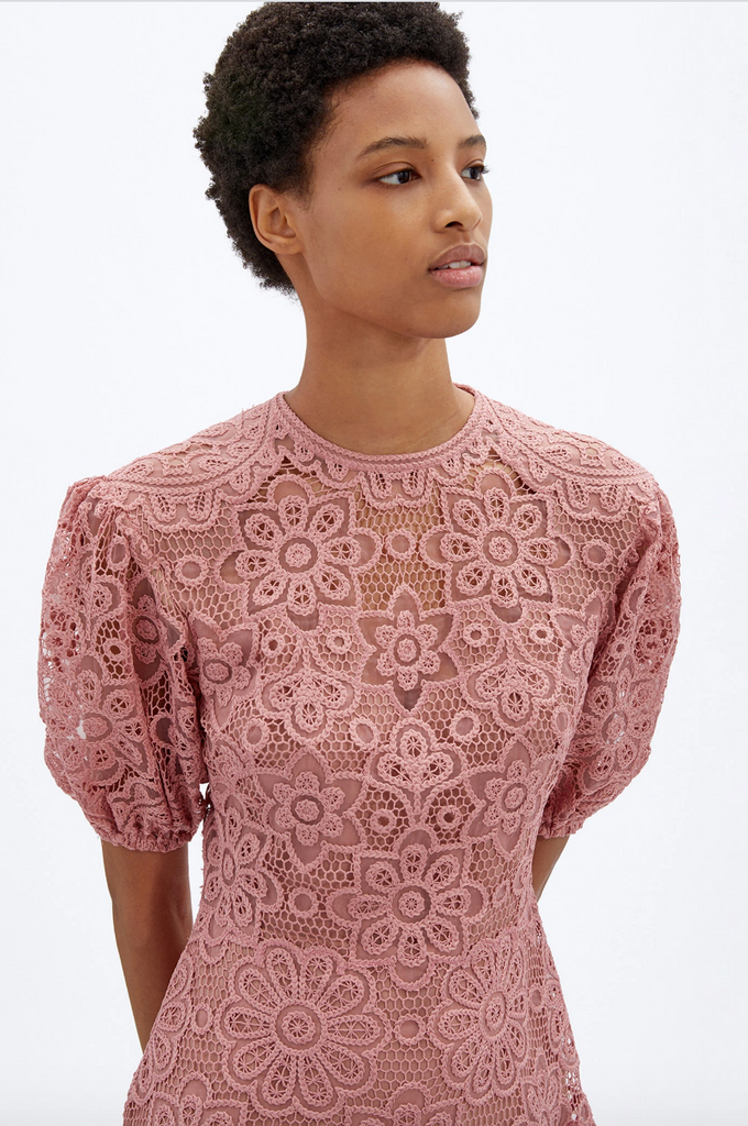 Giada Crochet Guipire Cap Sleeve Mini Dress