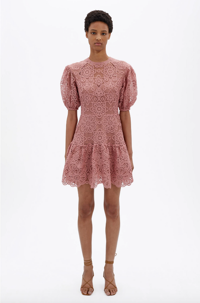 Giada Crochet Guipire Cap Sleeve Mini Dress