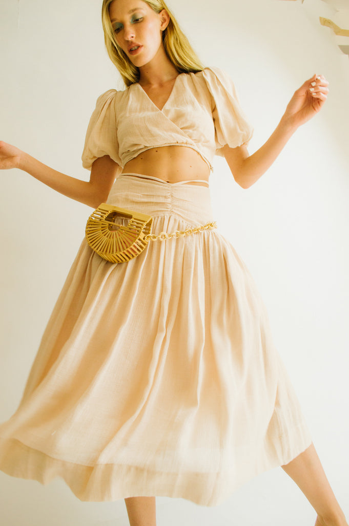 Katya Linen Gauze Strappy Midi Skirt