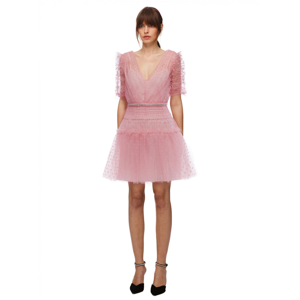 Pink Dot Mesh Midi Dress