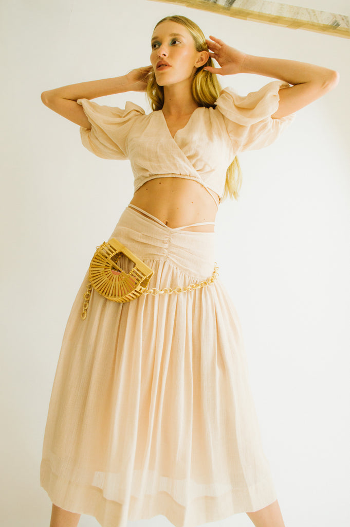 Katya Linen Gauze Strappy Midi Skirt